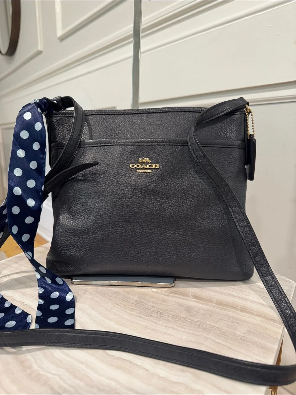Coach Bag Dark Navy Pebbled Leather File Crossbody - Picture 4 of 17